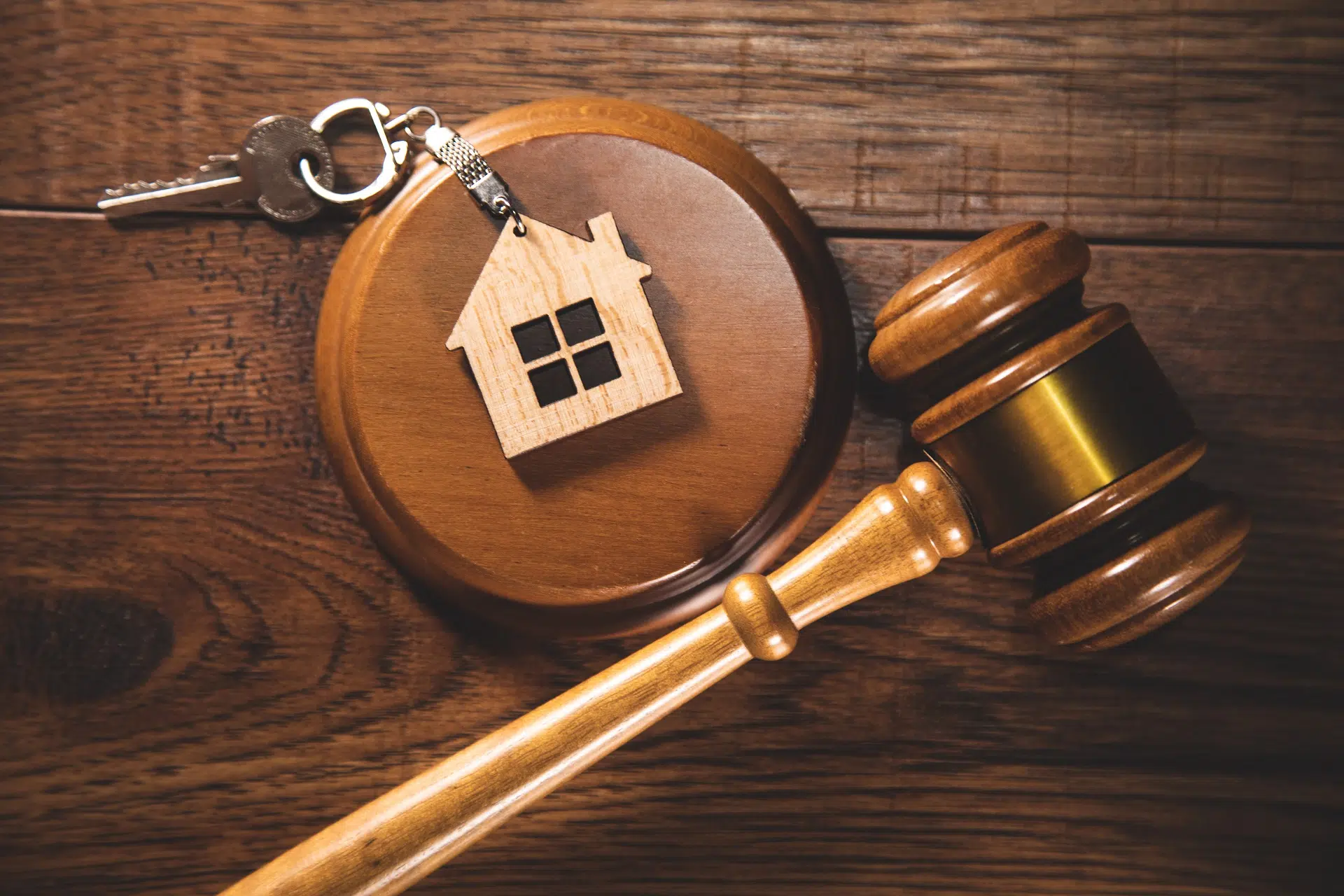 Gavel and keys with house keychain on wood | Divorce Attorney Seattle | The Hemmat Law Group