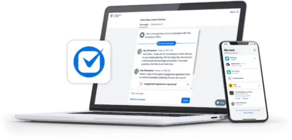 Laptop and smartphone showing the Clio for Clients interface | Family Lawyer | The Hemmat Law Group