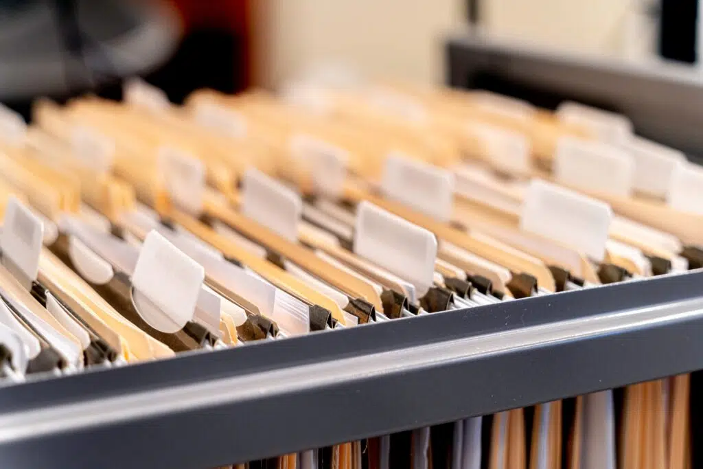 Filing cabinet filled with organized folders | High Asset Divorce Lawyer  | The Hemmat Law Group