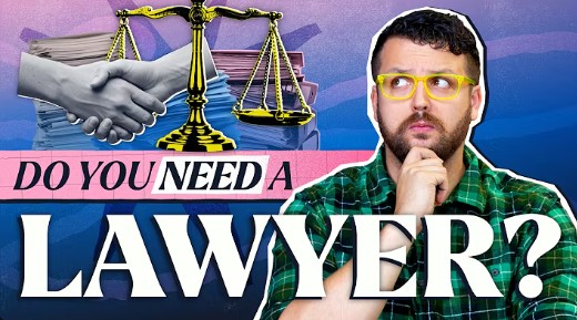Do You Need a Lawyer video thumbnail with scales and presenter | Hemmat Law Group