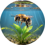 Close-up image of a bee hovering above a green aquatic plant | Hemmat Law Group