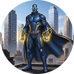 Illustrated superhero standing before a modern city skyline | Hemmat Law Group