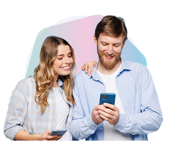 Smiling couple looking together at a smartphone screen | Hemmat Law Group