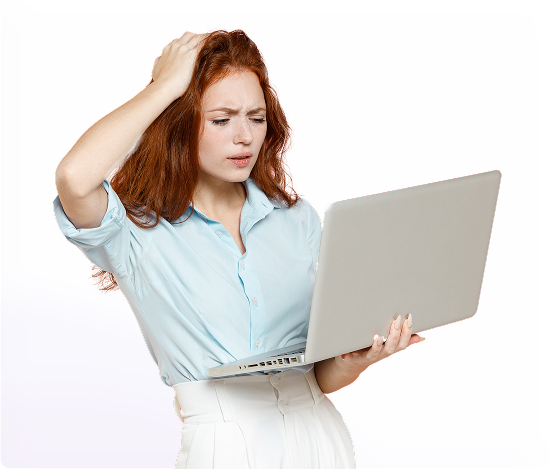 Concerned woman looking at information displayed on her laptop | Hemmat Law Group