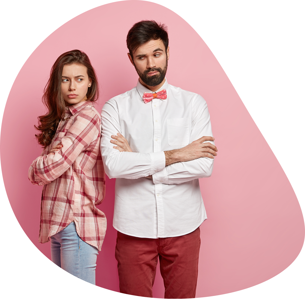 Annoyed couple ignoring each other, cutout style | Hemmat Law Group