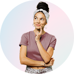 Thoughtful woman posing against a pastel gradient background | Hemmat Law Group