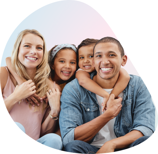 Smiling family of four, portrait cutout | Hemmat Law Group